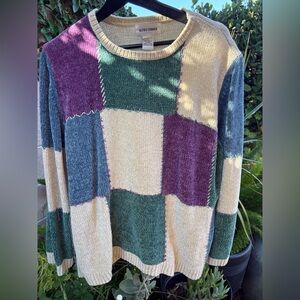 Alfred Dunner Women's Patchwork Sweater - Cream, Green, Purple